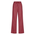 thumbnail image 3 of Womens Casual Linen High Waist Pants Drawstring Loose Fit Summer Pants Trousers with Side Pockets Red M, 3 of 4