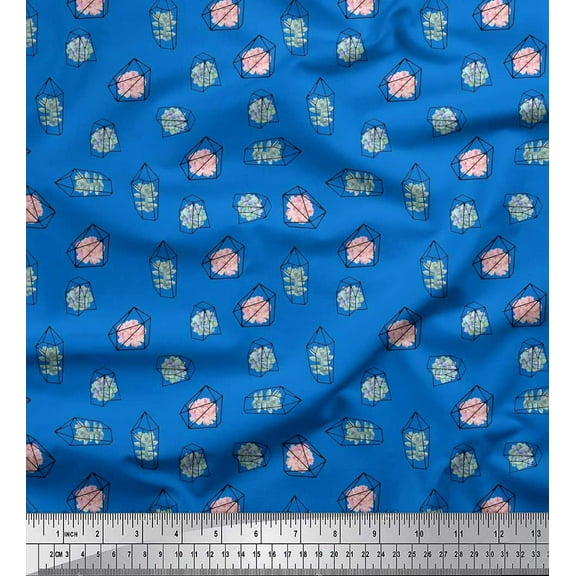 Soimoi Blue Velvet Fabric Crystals Floral Fabric Prints By Yard 58 Inch Wide