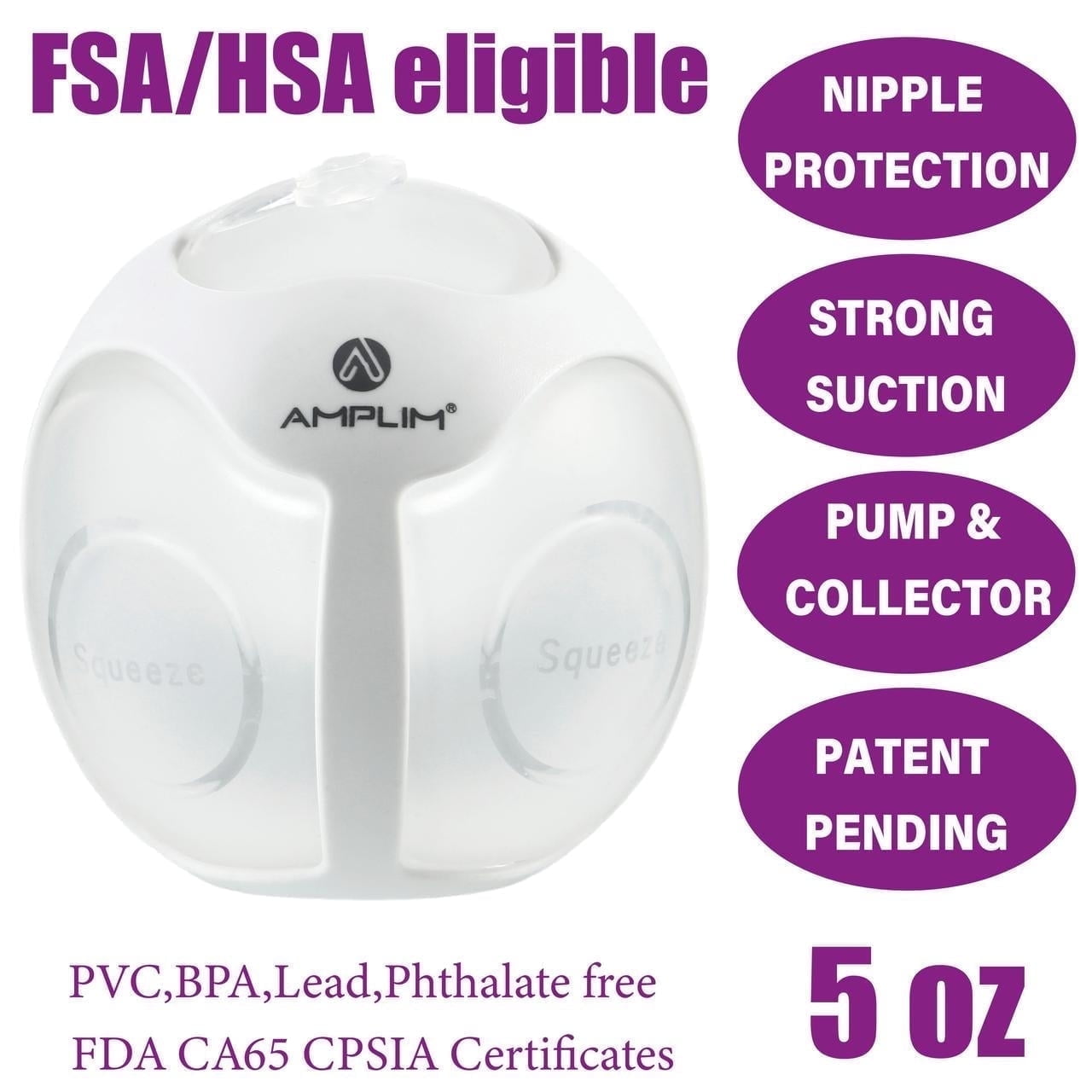 Amplim Wearable Manual Breast Pump, In-Bra Hands-Free Silicone Milk Collector for Breastfeeding, Strong Letdown Suction, Leakproof 4oz Milk Saver, Comfortable Nursing Shells, HSA/FSA Eligible, White