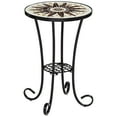 thumbnail image 2 of Teal Island Designs Modern Black Round Outdoor Accent Side Table 14" Wide Brown Sunburst Mosaic Tabletop for Front Porch Patio House, 2 of 8