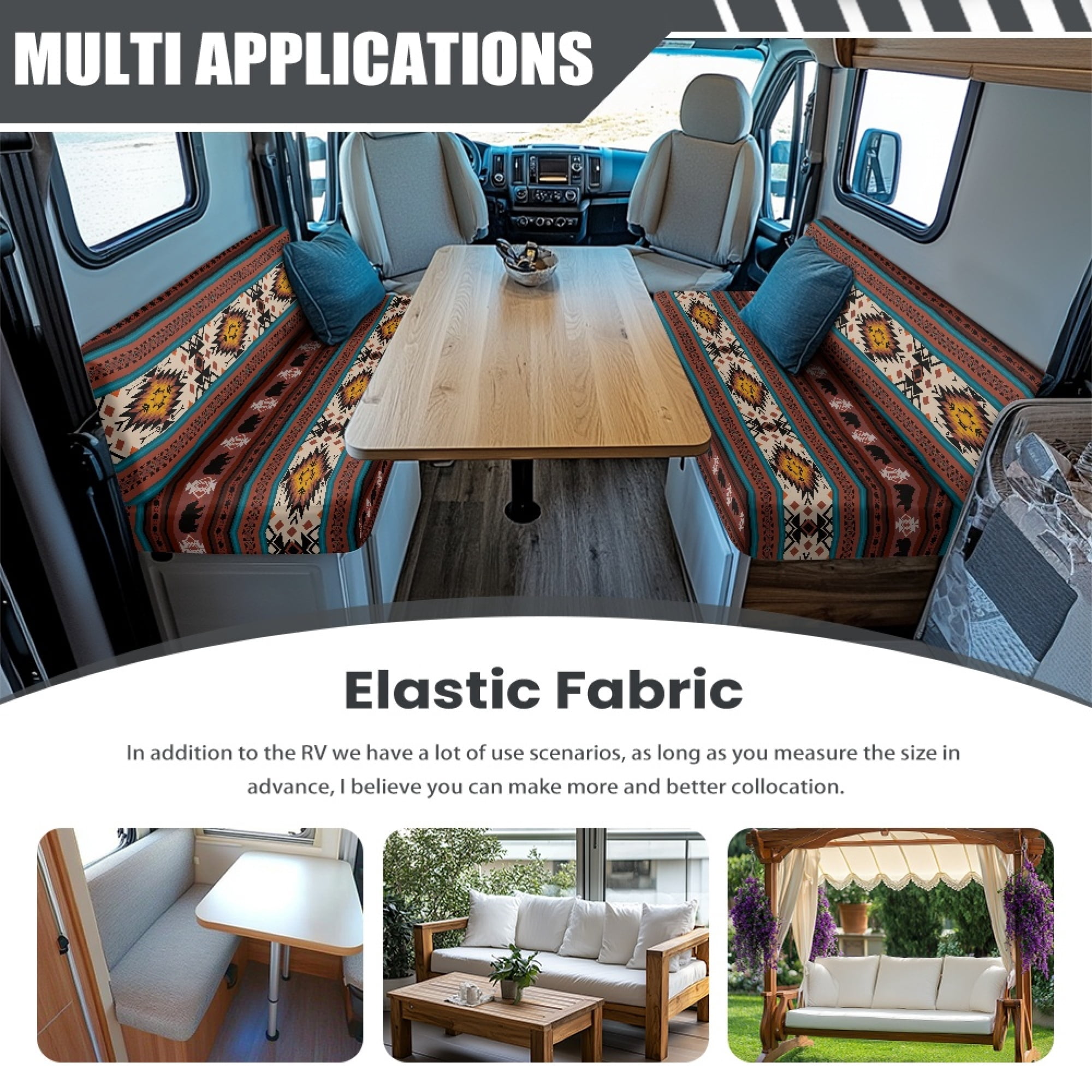 FOR U DESIGNS Bear Amercian Tribal Pattern 2 Pack RV Dinette Cushion Covers Washable Camper Cushion Slipcover Scratch-Resistant Sofa Chair Cover Camper Seat Covers Dinette Booth