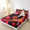thumbnail image 3 of Castle Fairy Black Girl Lipstick Pattern Queen Sheets 4 Pieces,Abstract Graffiti Flowers Artwork Queen Sheet Sets,Pink Black,1 Fitted Sheet, 1 Flat Sheet and 2 Pillowcases, 3 of 6