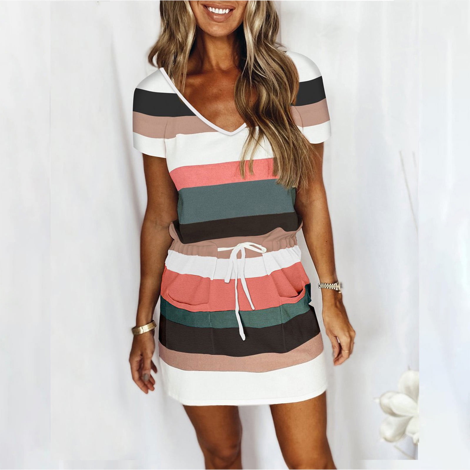Efsteb Womens Dresses Clearance Summer Casual Striped Printing