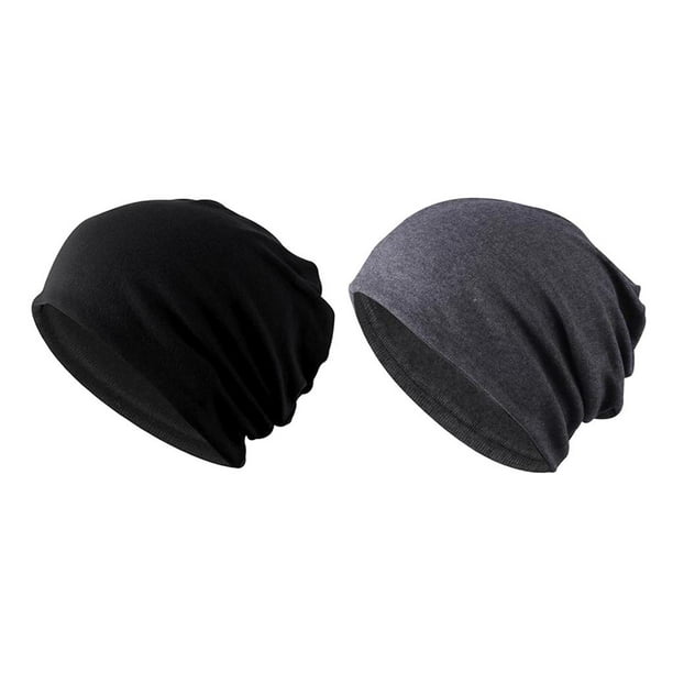 2 uds. Gorro de algodón con , gorro elástico, gorro negro + gris 2 uds negro + gris jinwen Gorra holgada unisex Beanie