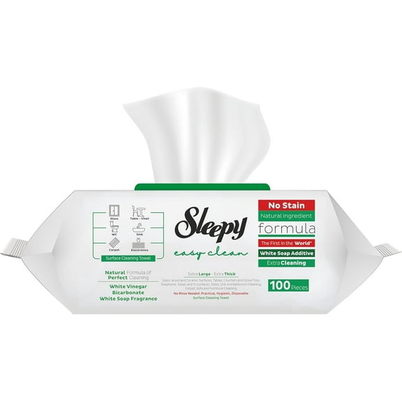Easy Clean All Purpose Cleaning Wet Wipes, Disposable Multi Surface Cleaner Towel 8.5" x 10" Large and Thick, White Vinegar and Bicarbonate Based, 100 per Pack, White Soap Additive Extra Clean