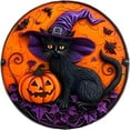 thumbnail image 2 of Halloween Welcome Door Sign Wood Vintage Rustic Hanging Decoration Halloween Pattern Welcome Front Door Sign Wall Decoration for Indoor Outdoor Party(Black Cat Style), 2 of 4