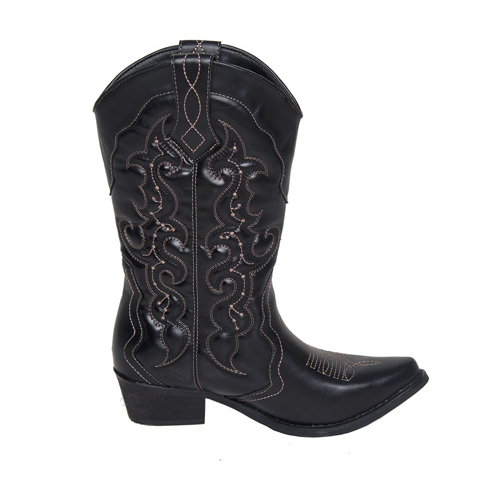 SheSole Womens Winter Western Cowgirl Cowboy Dress Boots Mid Calf Low Block Heel 