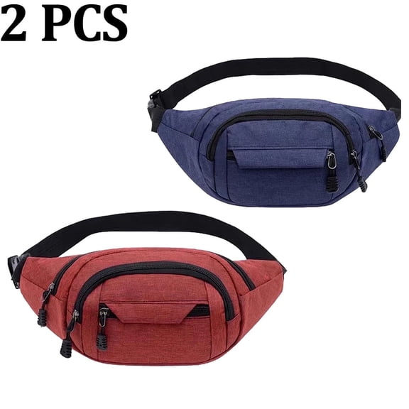 2 Pcs Belt Bag for Women Men, Water-Resistant Crossbody Fanny Pack with 4 Pockets, Fashion Waist Bum Bag Packs with Adjustable Strap for Running Yoga Hiking Workout Red