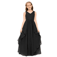 thumbnail image 4 of Chiffon Junior Bridesmaid Dress Floor Length V Neck with Belt Flower Girl Dress for Teen Girls Elegant Party Dress (2 -3Years）, 4 of 9