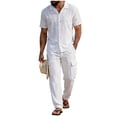 thumbnail image 3 of BVOFAR Mens Summer Beach Outfits 2 Piece Short Sleeve Button Down Shirt and Cargo Pants Sets Casual Vacation Loungewear White L, 3 of 7