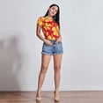 thumbnail image 7 of KLL Women 's Crew Neck Bodysuit Jumpsuits Red Vintage Flowers Print Short onesies Stretch T Shirts, 7 of 7