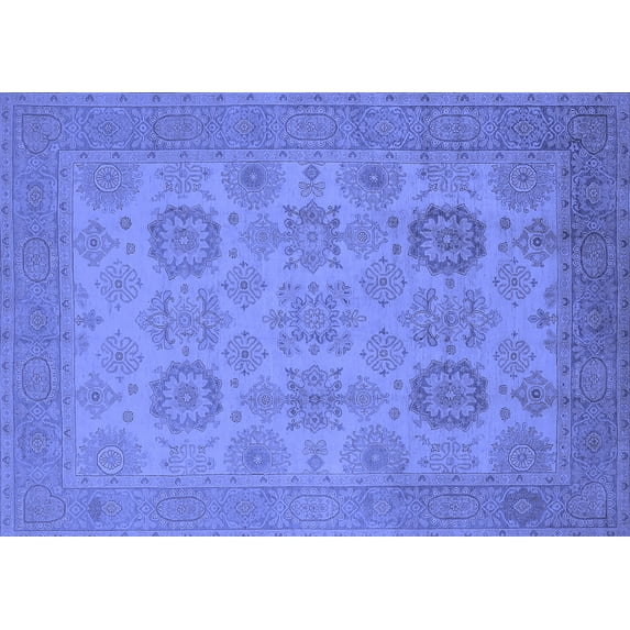 Ahgly Company Machine Washable Indoor Rectangle Oriental Blue Industrial Area Rugs, 7' x 10'