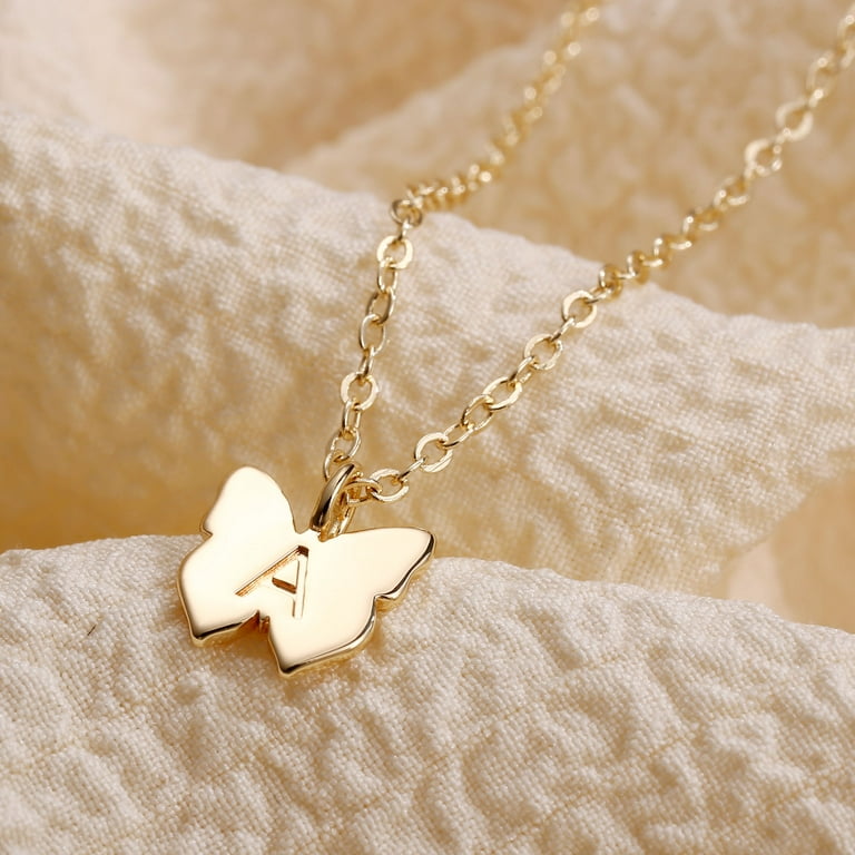 E 14k Gold Plated Butterfly Necklace With Cubic Zirconia - Adjustable 16"+2" Chain, Hypoallergenic, Gift For Women