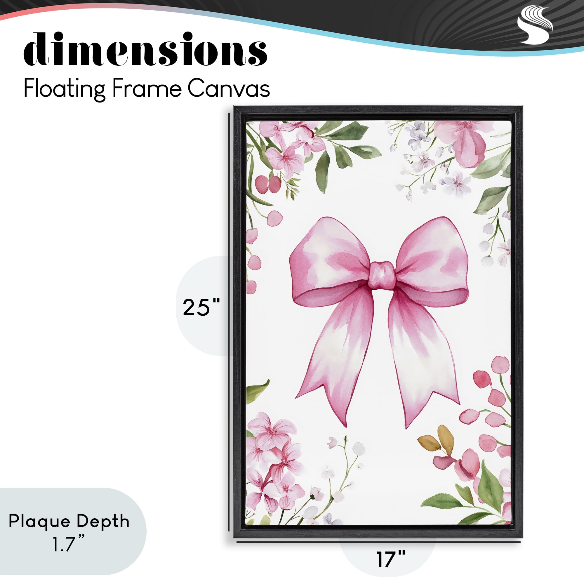 Stupell Industries Whimsical Floral Bow Pink Black Framed Floater Canvas Wall Art, design by Creative Studio