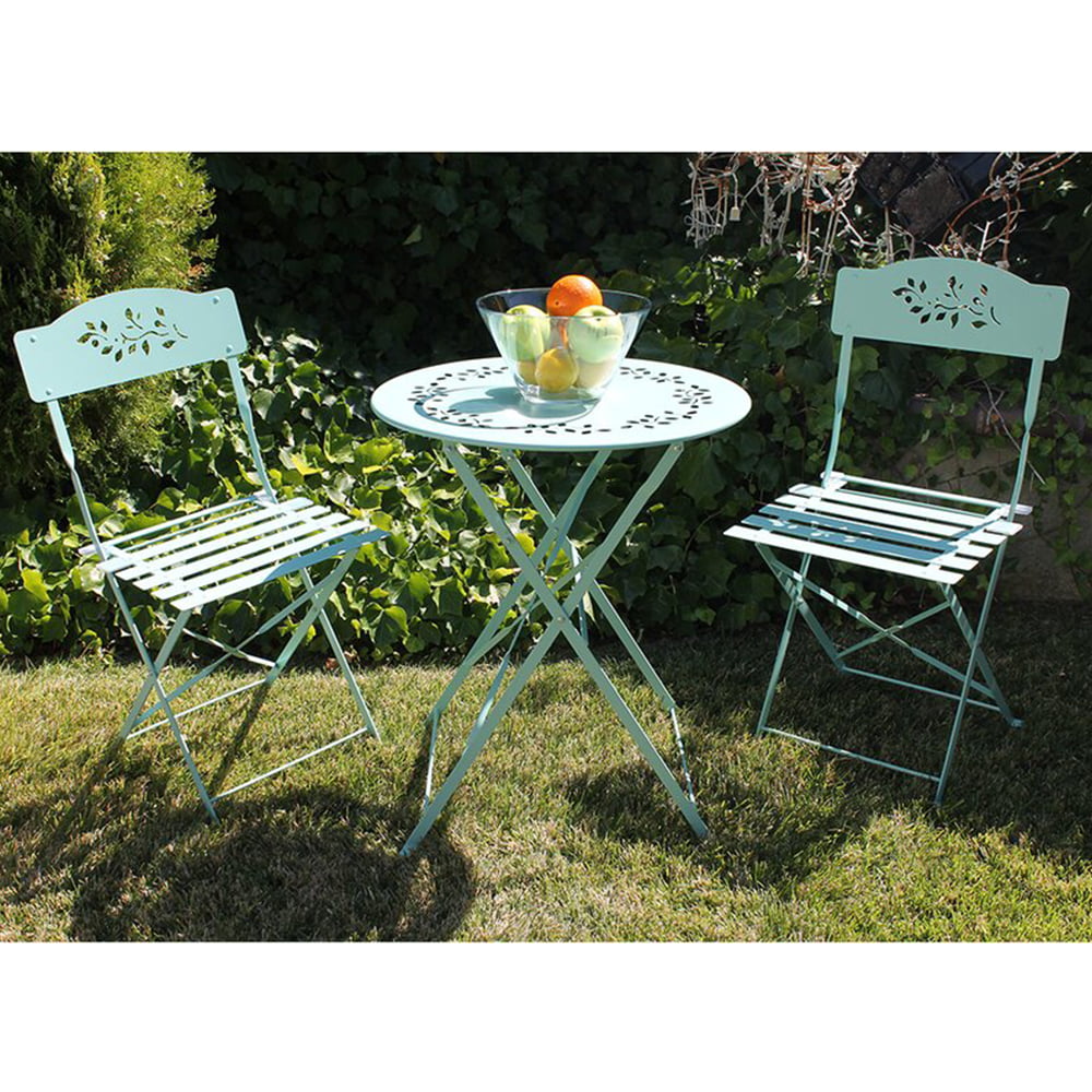 Garden-White 3-Piece Bistro Set Premium Metal Folding Table and Chairs Weather-Resistant Outdoor Conversation Set for Patio Yard 