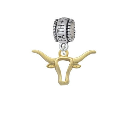Large Gold Tone Longhorn Head Outline - Faith Hope Love Charm Bead