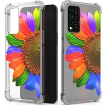 CoverON Phone Design For T-Mobile Revvl V  5G / Metro by TMobile Revvl V Plus Case, Clear Flexible Soft Rubber Slim TPU Cover, Rainbow Sunflower