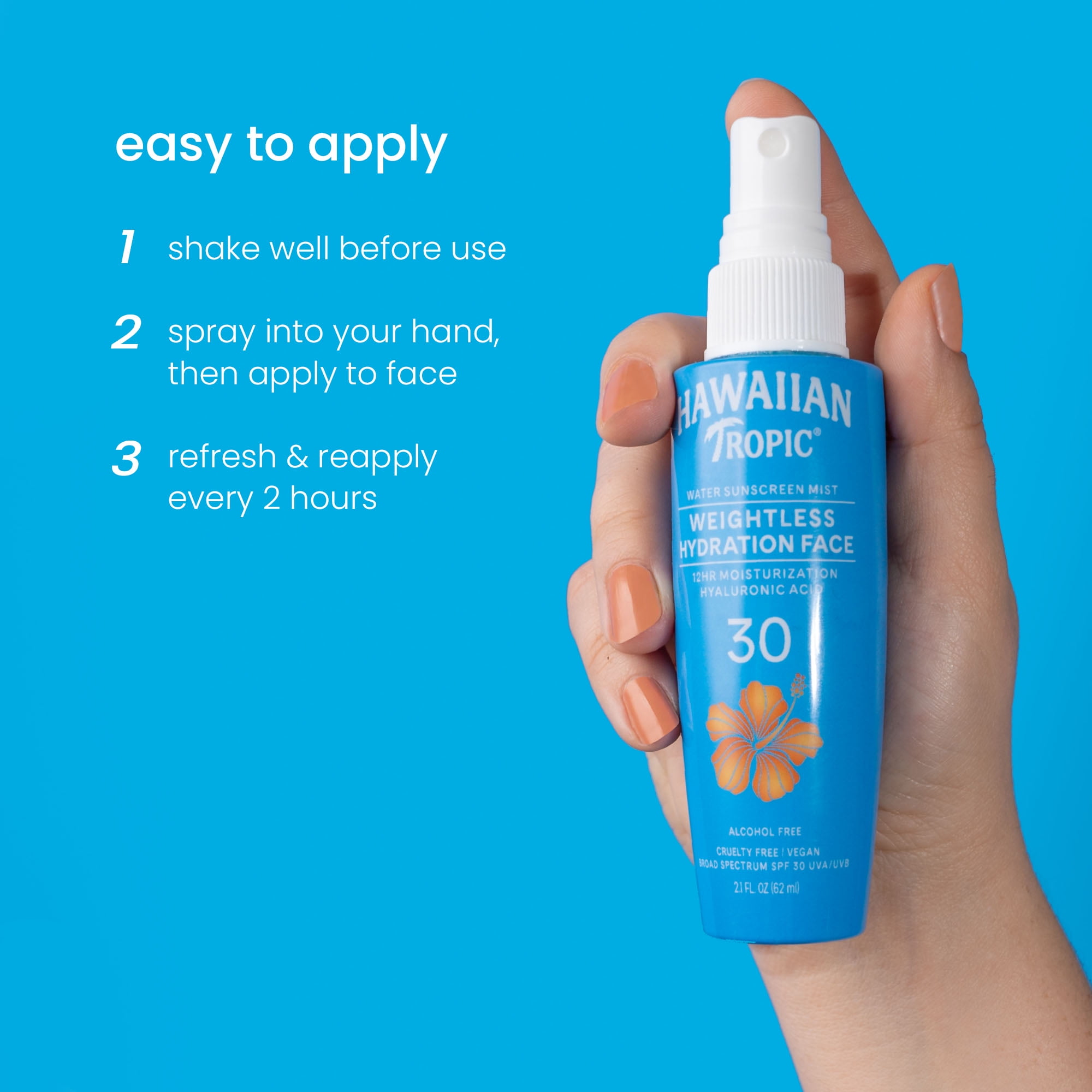 Hawaiian Tropic Weightless Hydration Water Mist Face Sunscreen, SPF 30, 2.1 fl oz