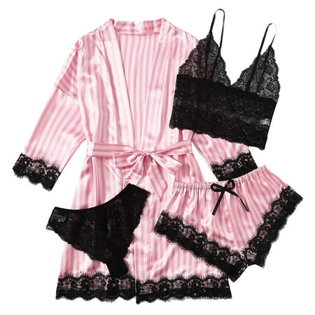 

Mortilo Gifts For Mom 4-Piece Women Sexy Garter Lingerie Set Robes Lace Bodysuit Deep-V Neck Underwear