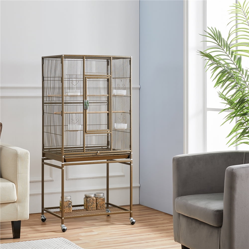 Alden Design 54" Metal Rolling Bird Cage with Detachable Stand, Palmer Green