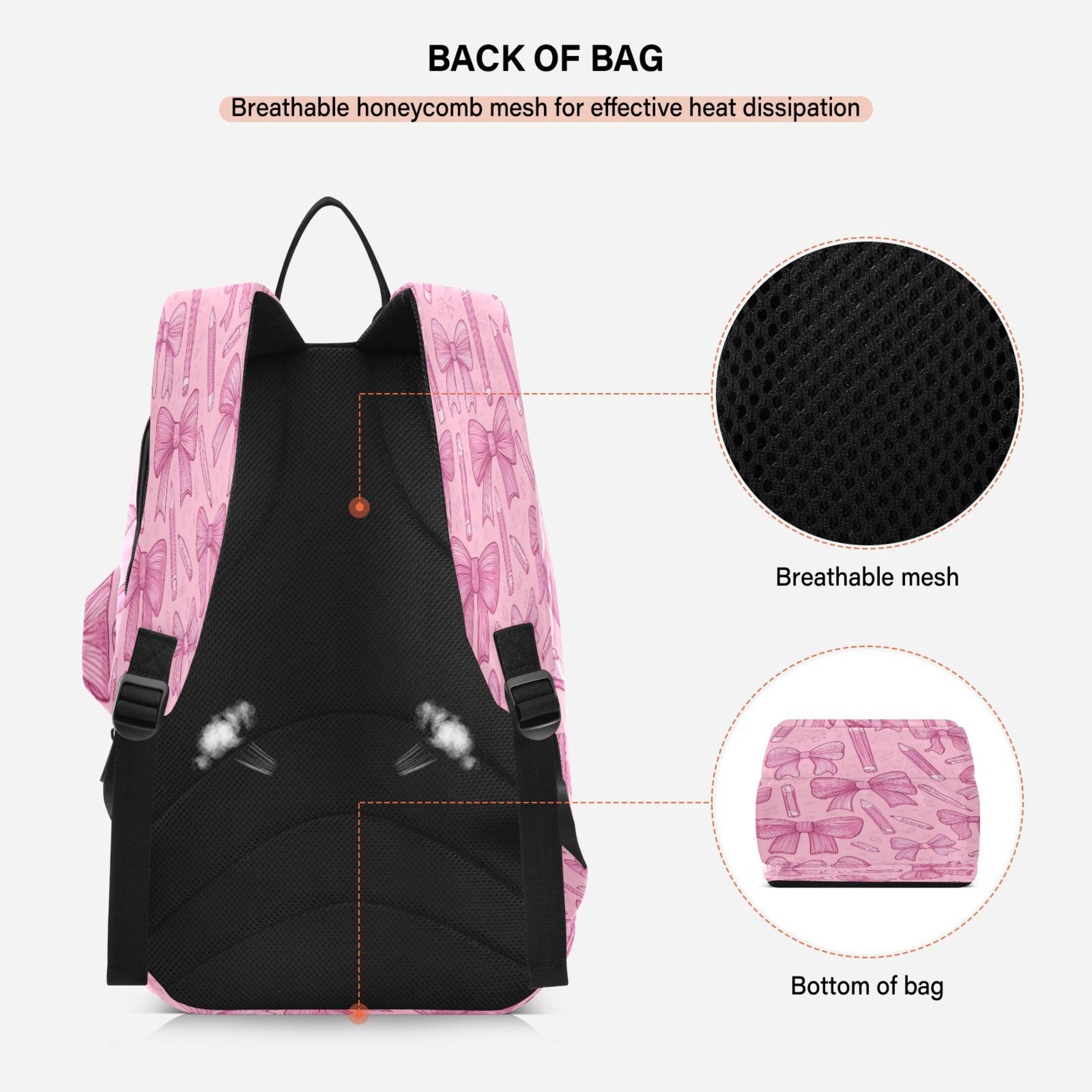 2 Racquet Holder Tennis Backpack Tennis Racket Covers Gym Bags Pink Bows and Pencils