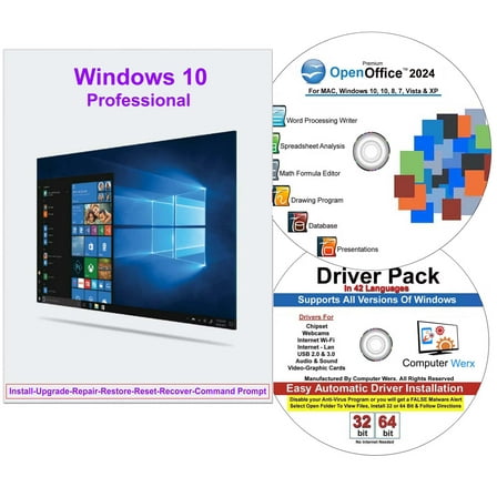 Computer Werx: Windows 10 Professional, 32/64 Bit (PC Disc) 1 User