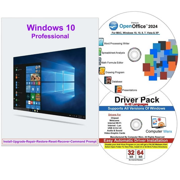 Computer Werx: Windows 10 Professional, 32/64 Bit (PC Disc) 1 User
