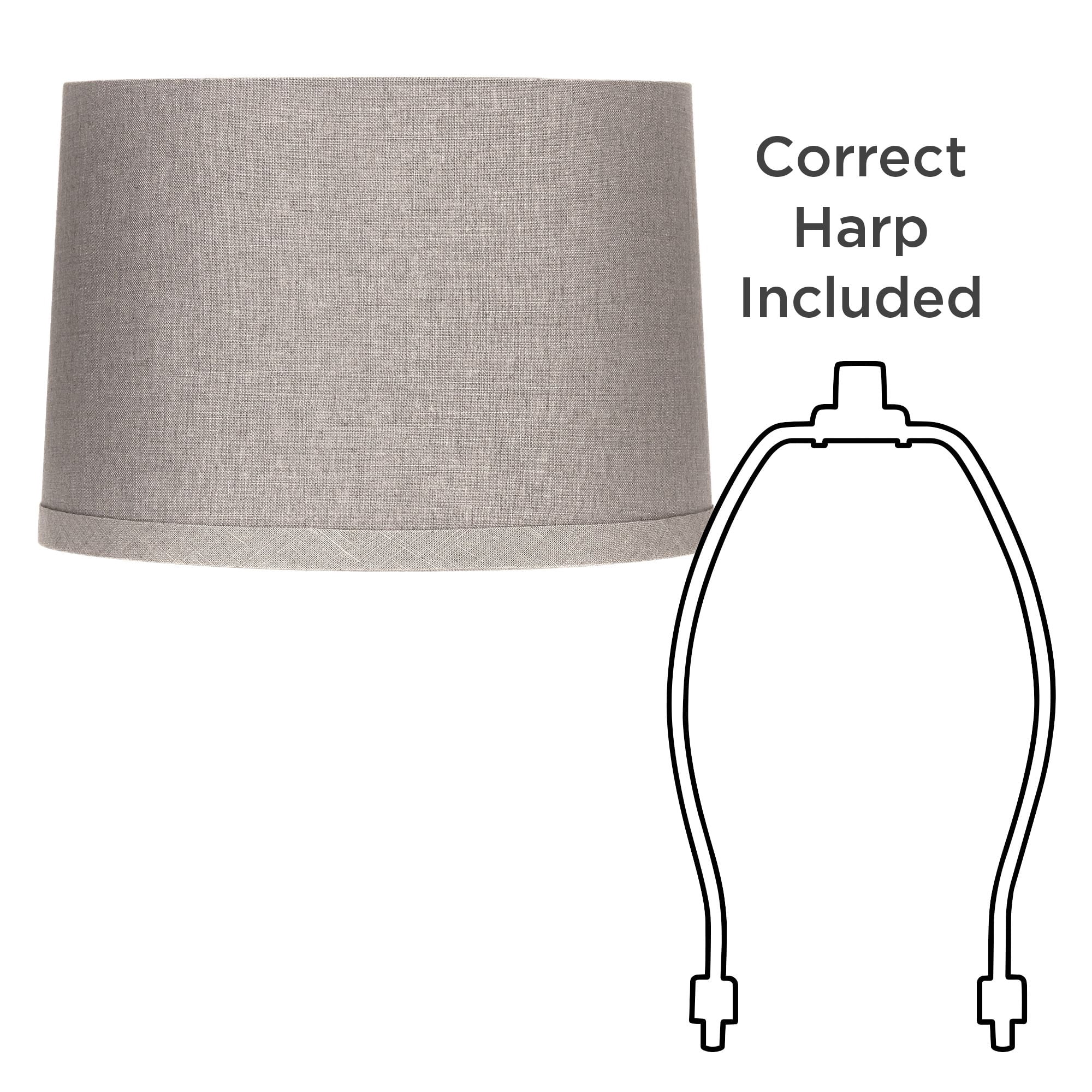 Springcrest Gray Linen Medium Drum Lamp Shade 15" Top x 16" Bottom x 11" High x 11" Slant (Spider) Replacement with Harp and Finial