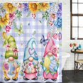 thumbnail image 2 of Easter Shower Curtain, Waterproof Shower Curtains for Bathroom, Watercolor Gnomes Eggs Flowers Butterflies Purple Plaid Washable Fabric Bathtub Curtain Set Bath Decor with 12 Hooks Extra Long 72"x96", 2 of 8