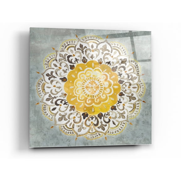 Epic Art 'Mandala Delight IV Yellow Grey' by Danhui Nai, Acrylic Glass Wall Art, 24"x24"