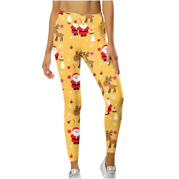 Luxalzxs Butt Lifting Leggings for Women Christmas Print Elasticity Jogging Pants Workout Leggings Yoga Pants