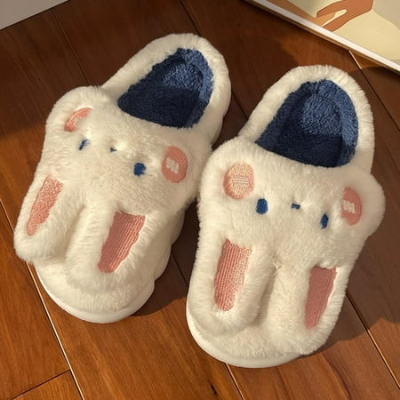 

PIKADINGNIS Soft Cute Cow Cotton Slippers Winter Students Home Non-Slip Slippers Winter Warm Couple Cartoon Milk Cow Fluffy Fur Slippers