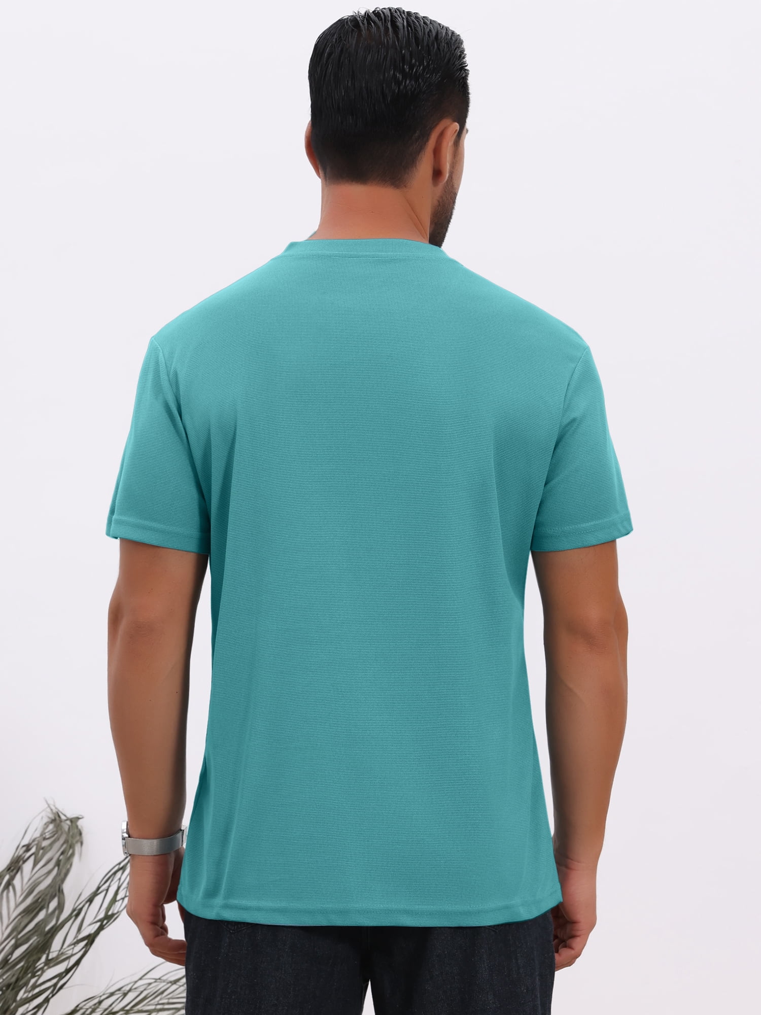 DARING DIVA Men's Henley Breathable Short Sleeve Button Down T-Shirt L Light Blue