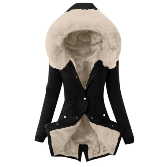 Womens Jacket Winter Ladies Lining Coat Womens Winter Warm Thick Long Jacket Hooded Overcoat