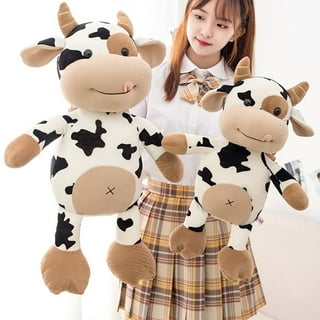 JIZWPOOM Cow Plush Pillow, Soft Cow Stuffed Round Animal Pillow