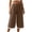 Coffee, variant on Women Elastic Waist Ruffle Trim Wide Leg Cropped Pants Solid Tone Loose Everyday Casual Bottom Trousers(Beige,S)