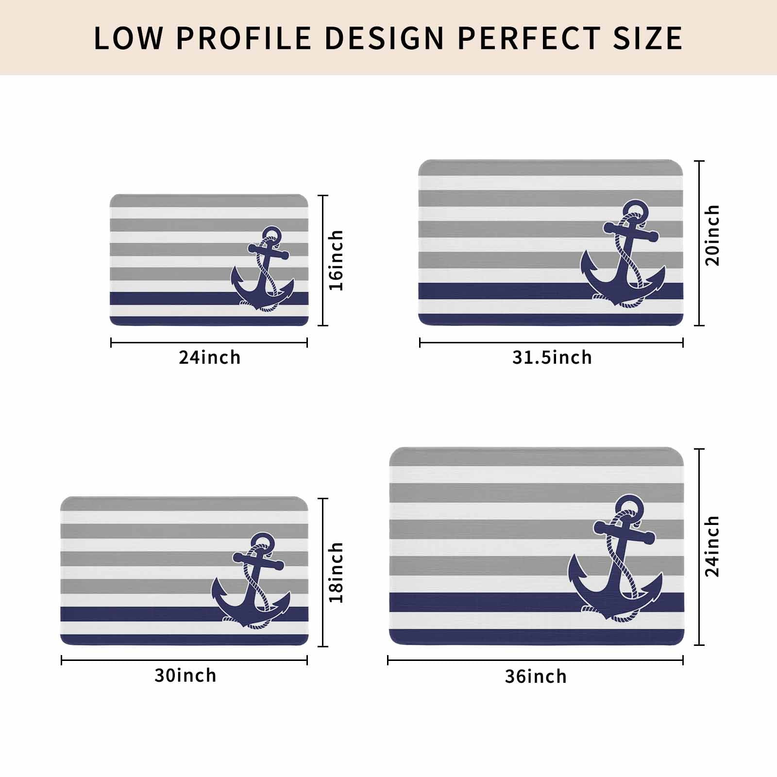 Anchor Gray Doormat Outdoor Entrance 24"x36", Modern Navy Blue White Striped Nautical Absorb Moisture Dirt Door Mats, Non-Slip Rubber Backing Floor Mats Indoor, Low-Profile Front Door Rugs