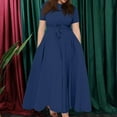 thumbnail image 2 of Evdexr Long Maxi Dresses for Women Plus Size Solid Color Dress Short Sleeve Crew Neck Dresses Royal Blue 2XL, 2 of 4