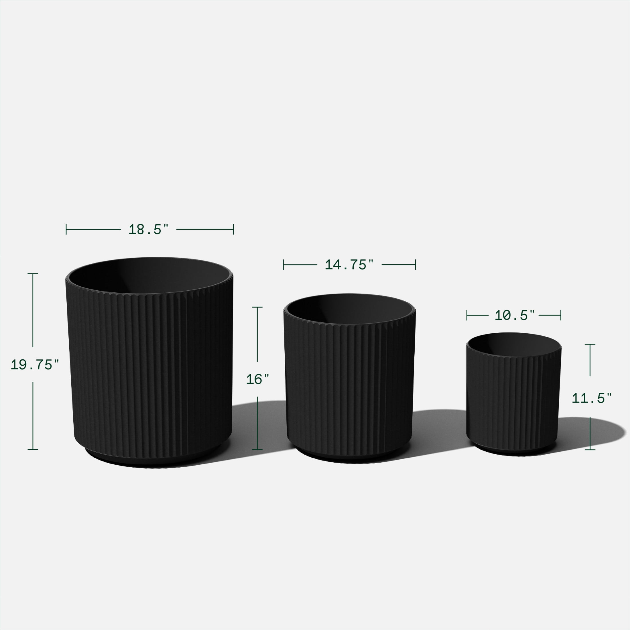 Veradek Demi Series Bundle - Three Piece Set of Plastic-Stone Planters - Black