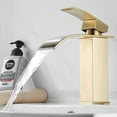 thumbnail image 3 of Grifo de lavabo elegante, caño de cascada de acero inoxidable con acabado en oro cepillado, grifo de lavabo para RV con cartucho de cerámica, manija única para un control suave del agua, 3 of 5