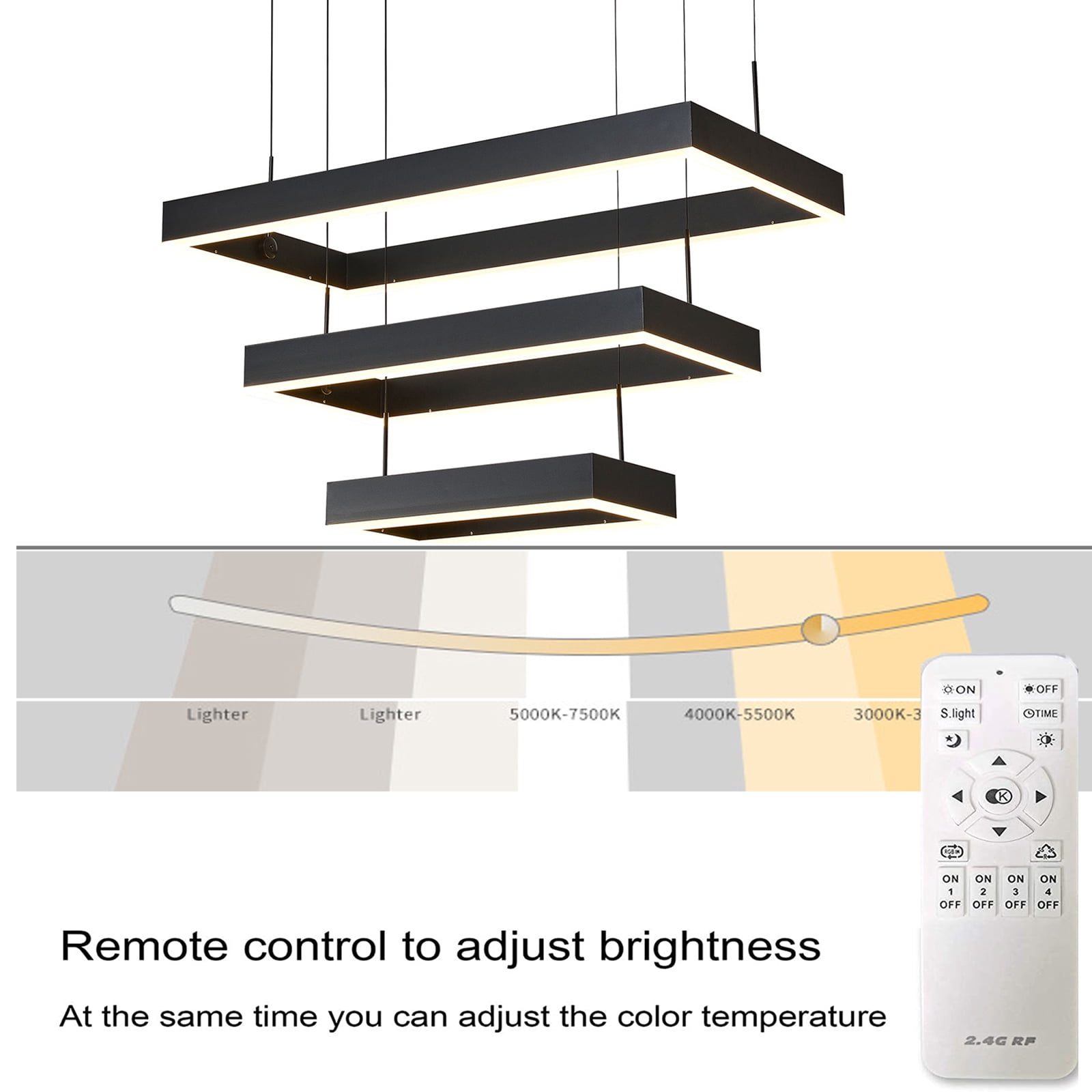 Miumaelv Modern LED Chandelier, Dimmable LED Pendant Ceiling Light with Remote Control Hanging Light Fixture Pendant Lighting for Kitchen Island, Adjustable Ceiling Light Chandelier for Dining Room