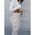 thumbnail image 4 of Women’s High Waisted Cargo Pants – Solid Color Front Button Multi-Pocket Straight Leg Trousers Casual Workwear Streetwear Outfits, 4 of 5