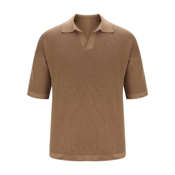 pstuiky Camisas casuales de manga corta para hombre, Suéter informal de moda para hombre, color sólido, sin capucha, cuello vuelto, cuello en V, manga corta camisas casuales para hombre s