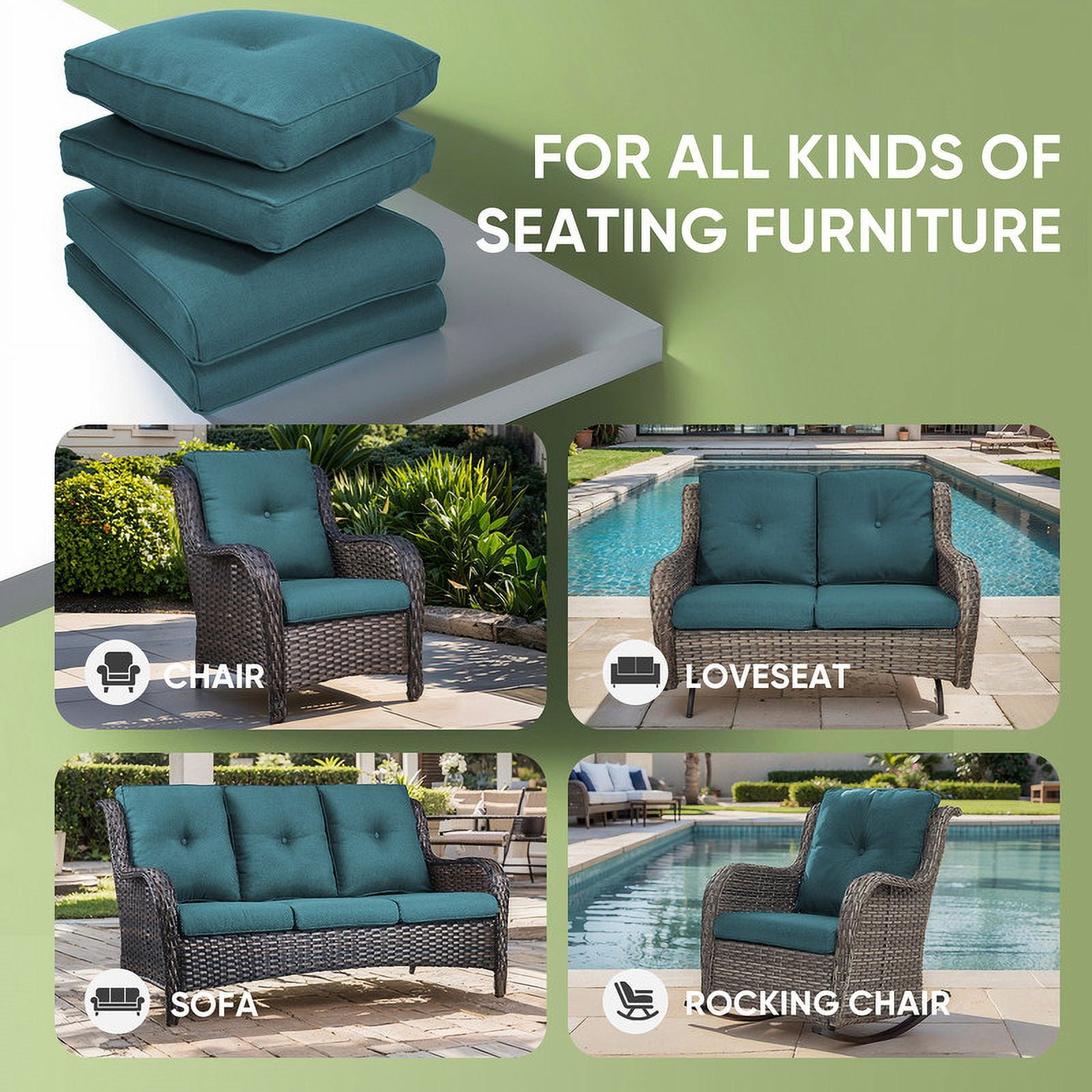 Bellefurn Deep Seat Cushion Set 25x22x4 inch Outdoor Cushions for Patio Furniture,Outdoor Chair Cushions Waterproof & Fade Resistant Patio Furniture Cushions for Wicker Chair,Sofa,Couch