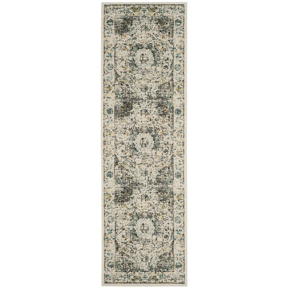 SAFAVIEH Evoke Teale Traditional Bordered Runner Rug, Grey/Gold, 2'2" x 5'