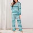 thumbnail image 2 of Salouo Teal Turquoise Wood Pattern Women's Pajamas Set Long Sleeve Button Down Sleepwear Soft Pj Lounge Sets for women 2 Piece Pjs Set with Long Pants-XX-Large, 2 of 7