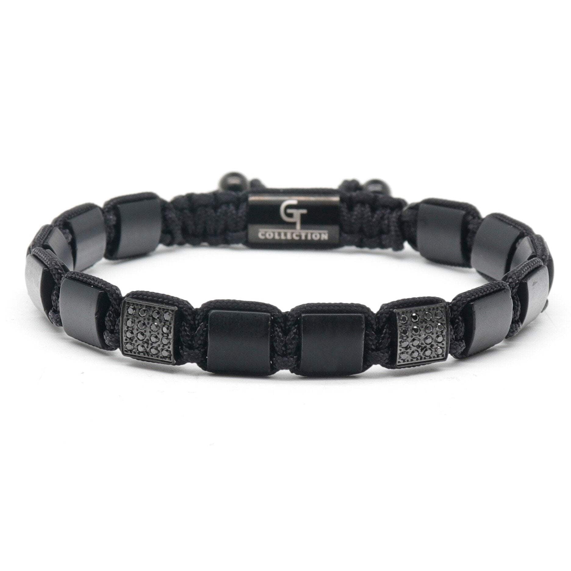Men's BLACK ONYX Flat bead Bracelet | Gift for Men | One Size Fits All | 100% Natural | Gemstone Adjustable Bracelet