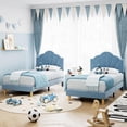 thumbnail image 3 of EDTara Velvet Twin Platform Bed Frame for Children, Adjustable Headboard and Wood Slats, No Box Spring Needed, 3 of 8