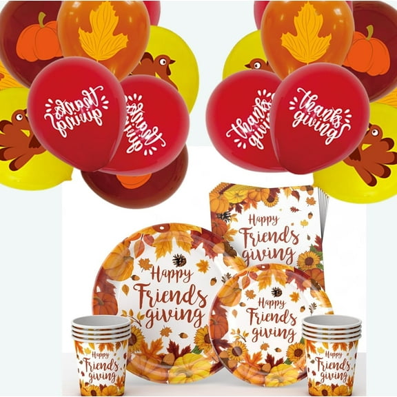 Thanksgiving Friendsgiving Givingthanks Fall Party Decorations Disposable Dinnerware Set With Paper Plates Cups Napkins Set