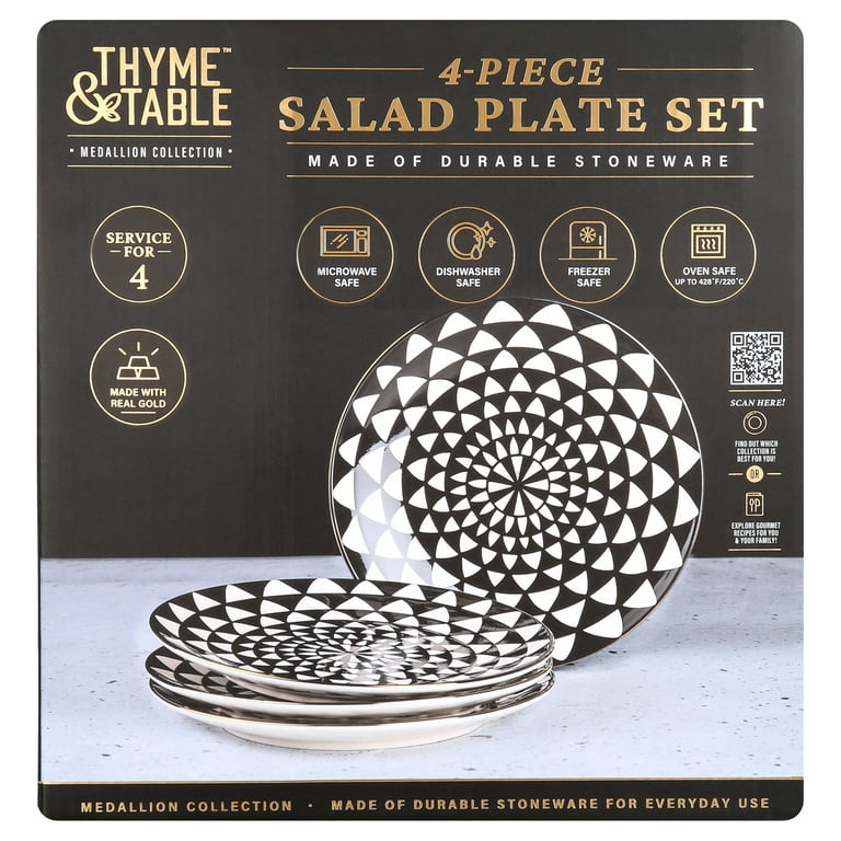 Thyme & Table Dinnerware Black and White Medallion Stoneware Dinner Plates,  4 pack